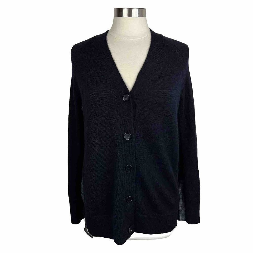 COS Cardigan XS Womens Blue Button Front Plaid Back Mohair Wool V Neck Oversized